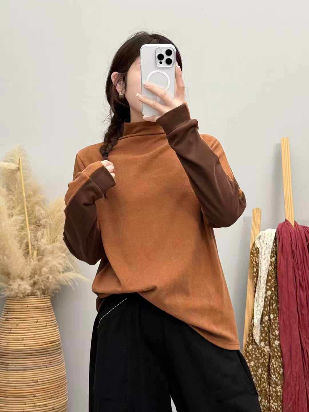 2201（拍一发二）秋冬中领两面穿打底衫时尚休闲百搭