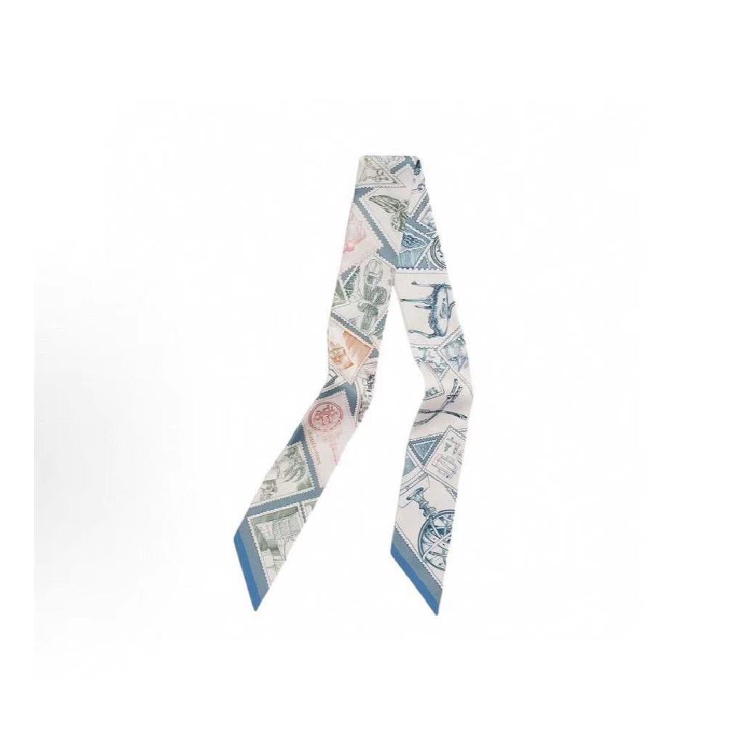 未使用 Hermes/爱马仕 蓝色 福宝集邮者 twilly 绑带