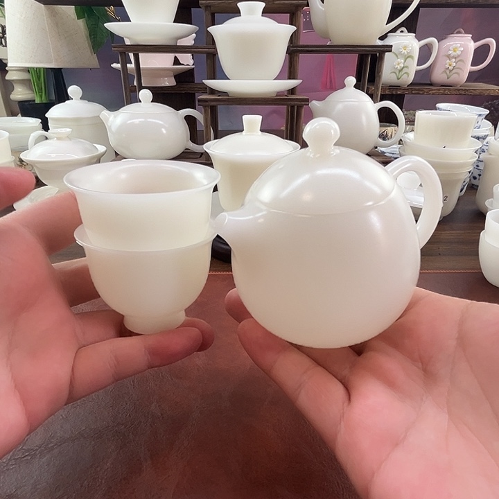 隐唐窑/璞玉素烧自生釉180ml龙蛋壶送2客杯