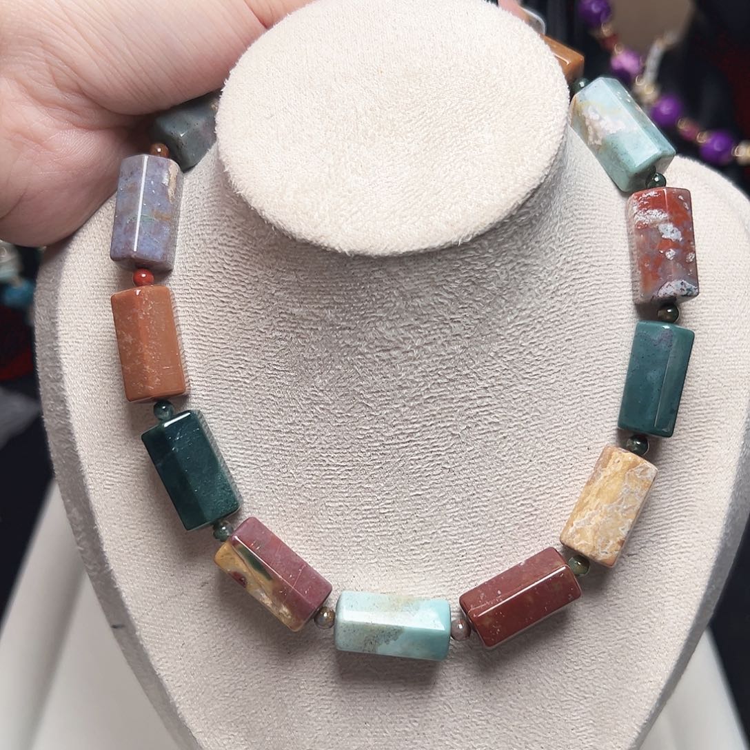 玛瑙/玉髓未镶嵌珠宝半成品r460莫兰迪色系六边形玛瑙桶珠23×12