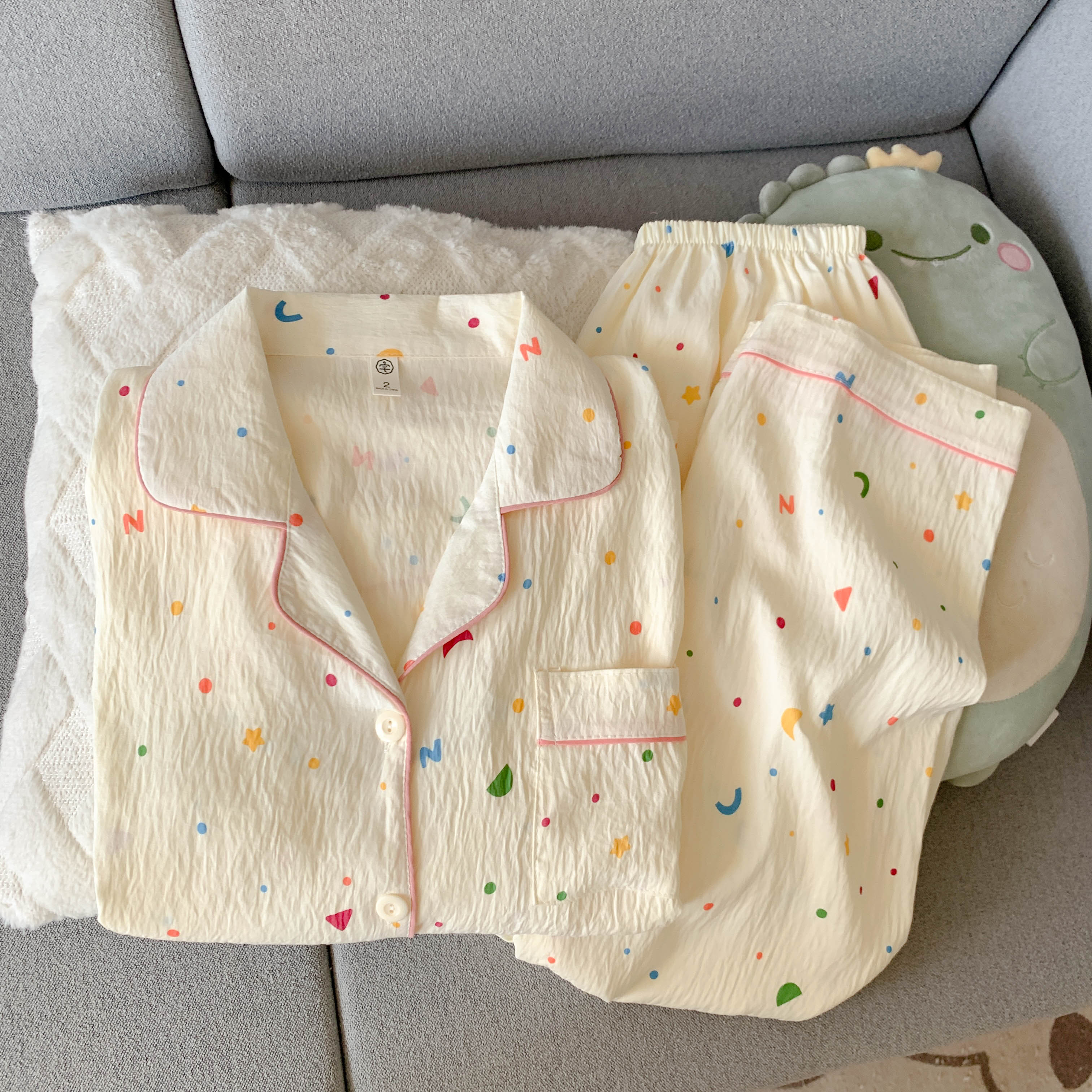 秋季简约休闲睡衣女云朵棉甜美可爱双长两件套印花宿舍家居服外穿