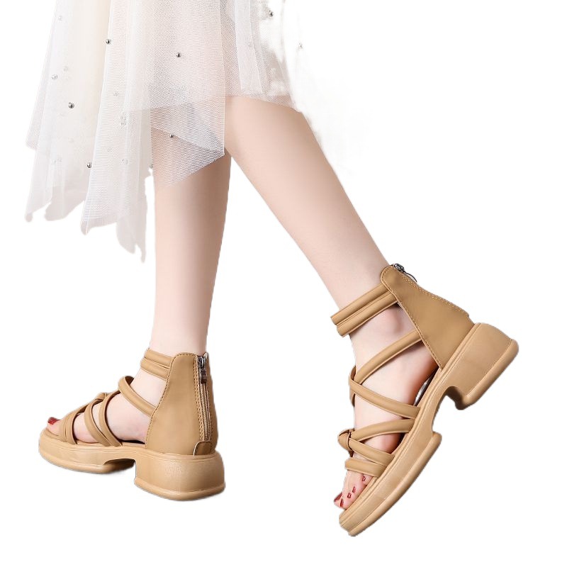 罗马女凉鞋平底黑色缕空新款沙滩鞋凉靴防滑2024年外穿潮夏季百搭