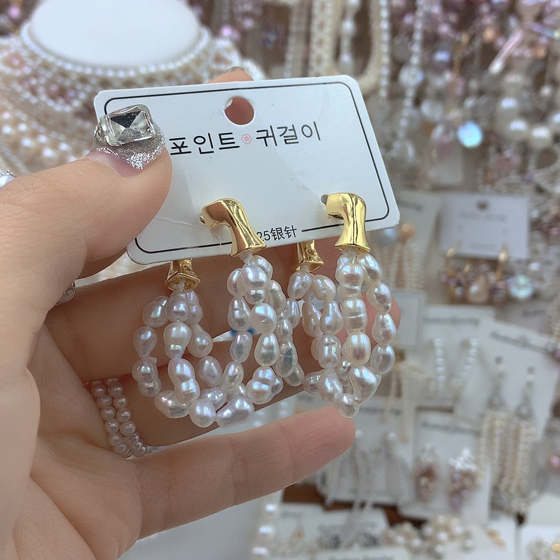 耳饰银S925镶嵌淡水珍珠