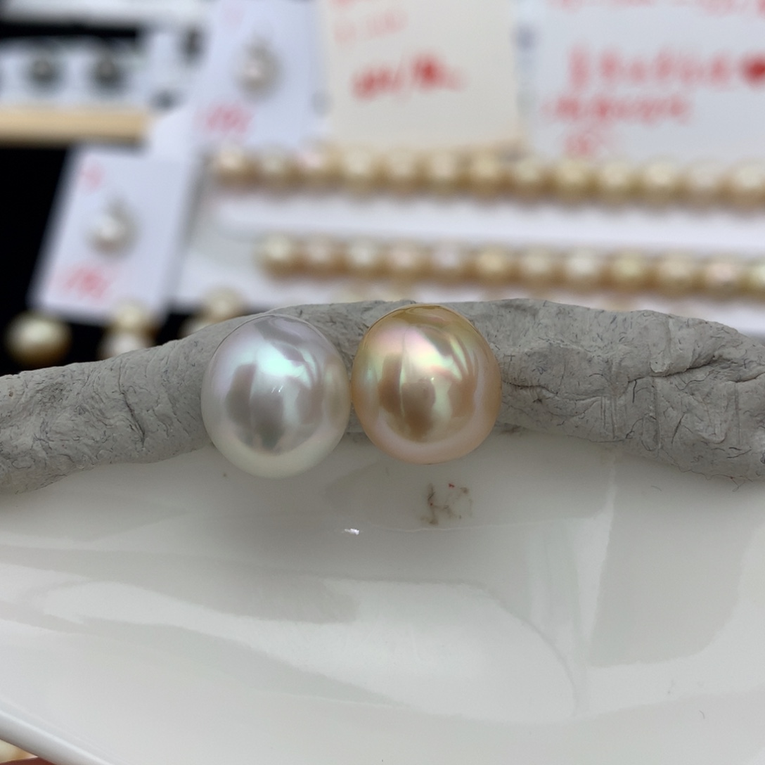 海水珍珠裸珠白金混彩双珠11.0mm