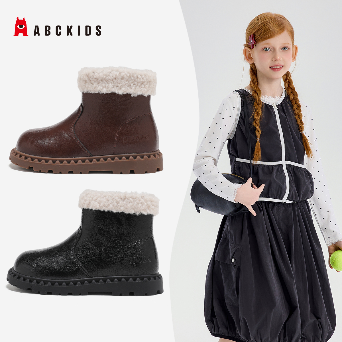 ABCkids儿童新款冬季加绒时尚百搭男女童棉靴皮靴SY553603836AX