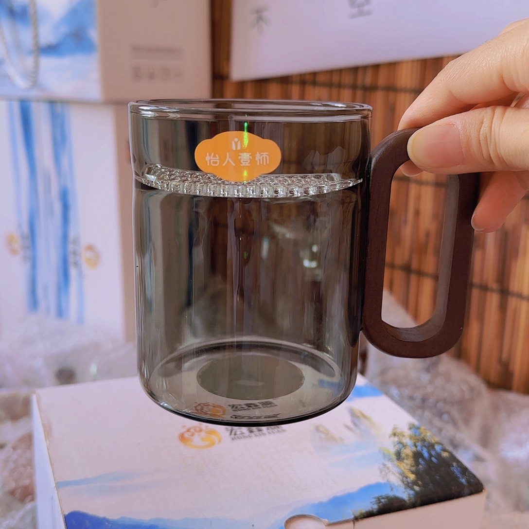 高硼硅玻璃茶水分离款定制月牙杯黑