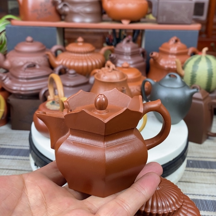 紫砂茶壶六方僧帽100cc原矿赵庄朱泥特价