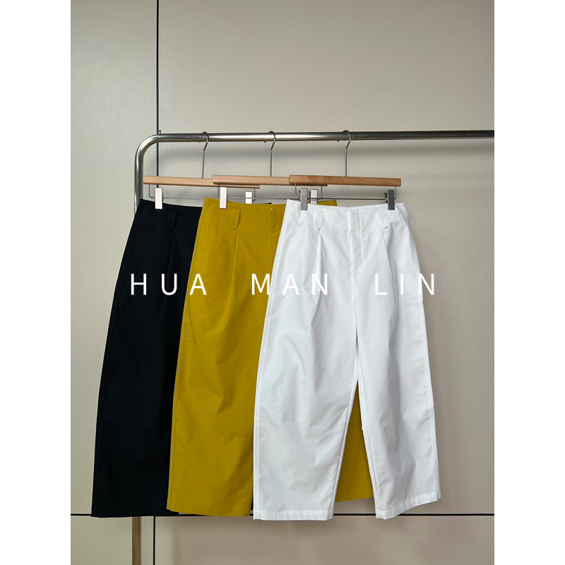 【花满林】三色拉链钩扣压褶百搭直筒裤25517