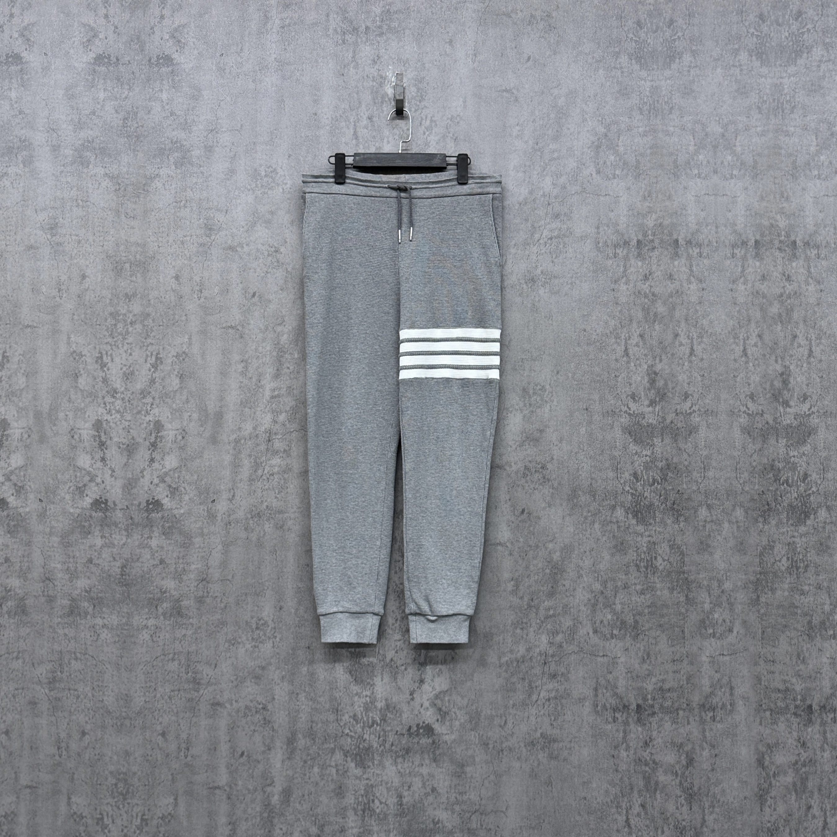 99新 THOMBROWNE Tb25新款白灰华夫格织带螺纹休闲裤/SK330/4大码