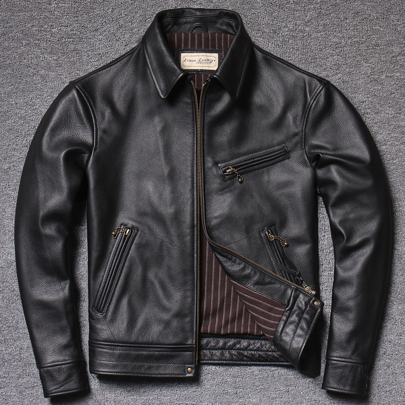 穆赫兰道同款真皮皮衣男士皮夹克翻领修身头层牛皮骑行机车男外套