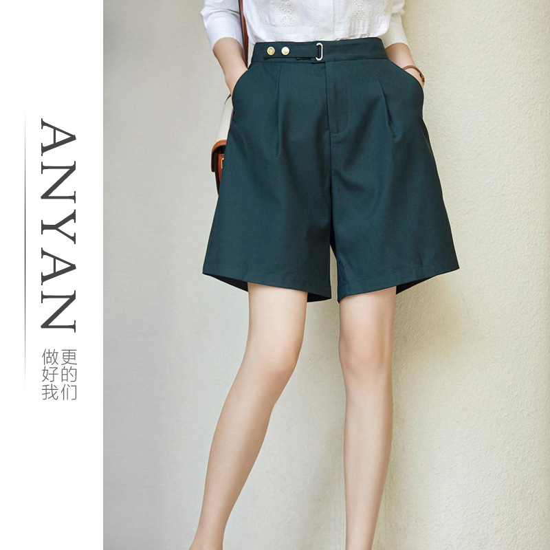 安雁春夏季新款日通勤大爱 简约 显瘦显高 A字五分高腰休闲短裤女