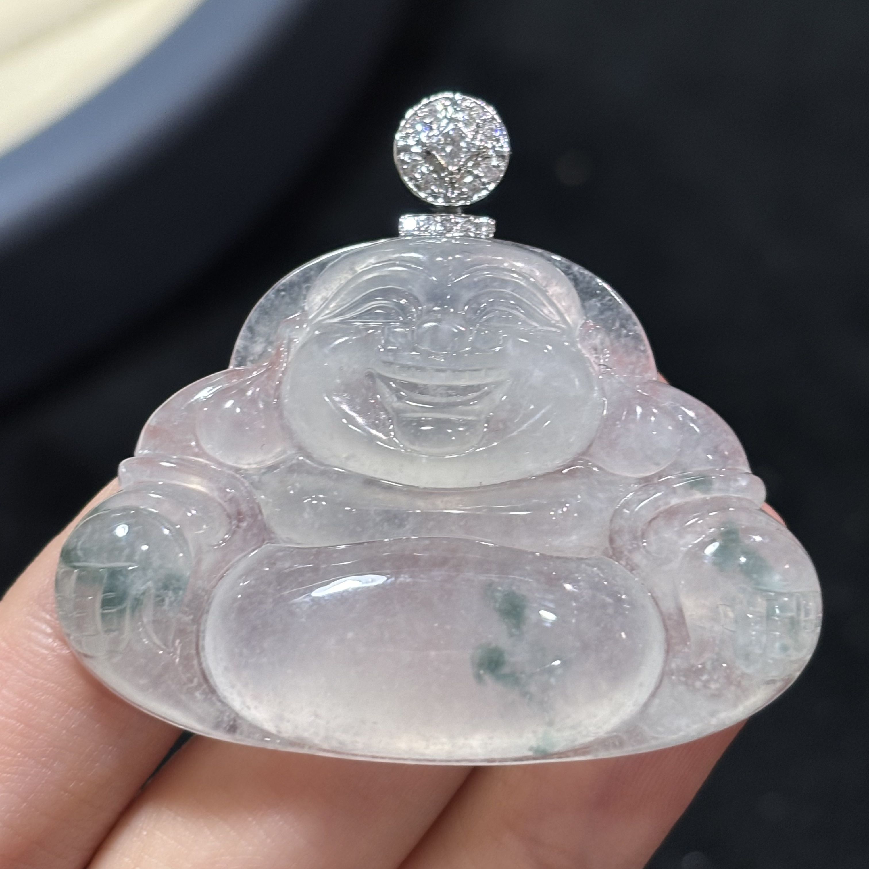 18k金天然缅甸A货翡翠佛公吊坠