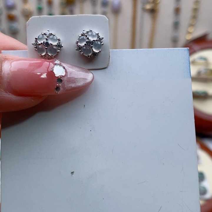 翡翠耳饰银S925镶嵌11111