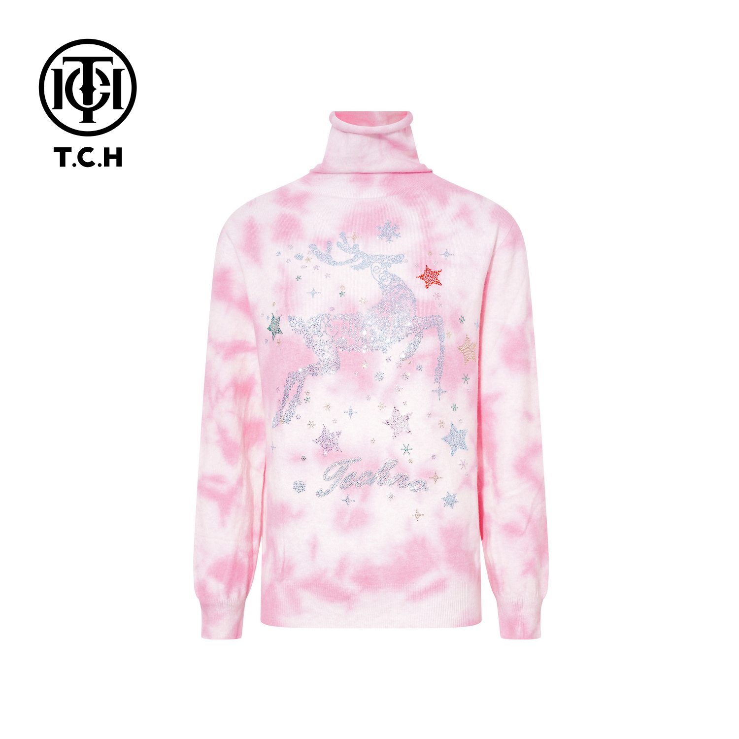 TCH【时尚百搭】冬款时尚烫钻粉色休闲风女装针织衫T75D09E5078