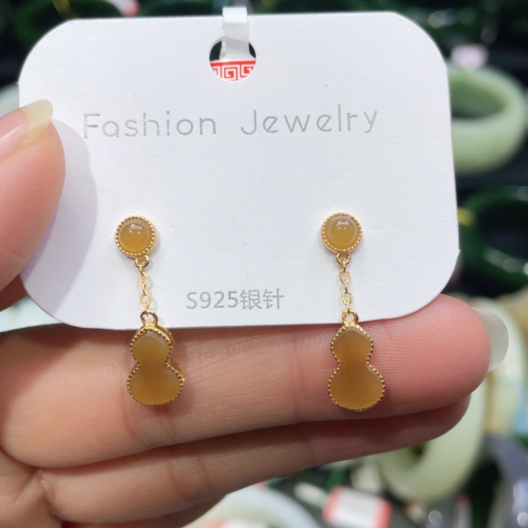 银S925镶嵌和田玉耳饰