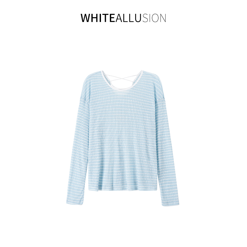 素典【普吉岛的夏天】莱赛尔设计感后背镂空撞色条纹T恤防晒衫4375