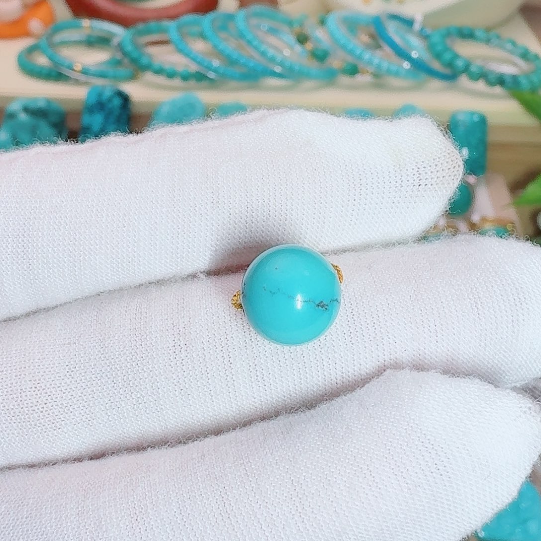 绿松石未镶嵌珠宝奇石高瓷蓝圆珠9.8