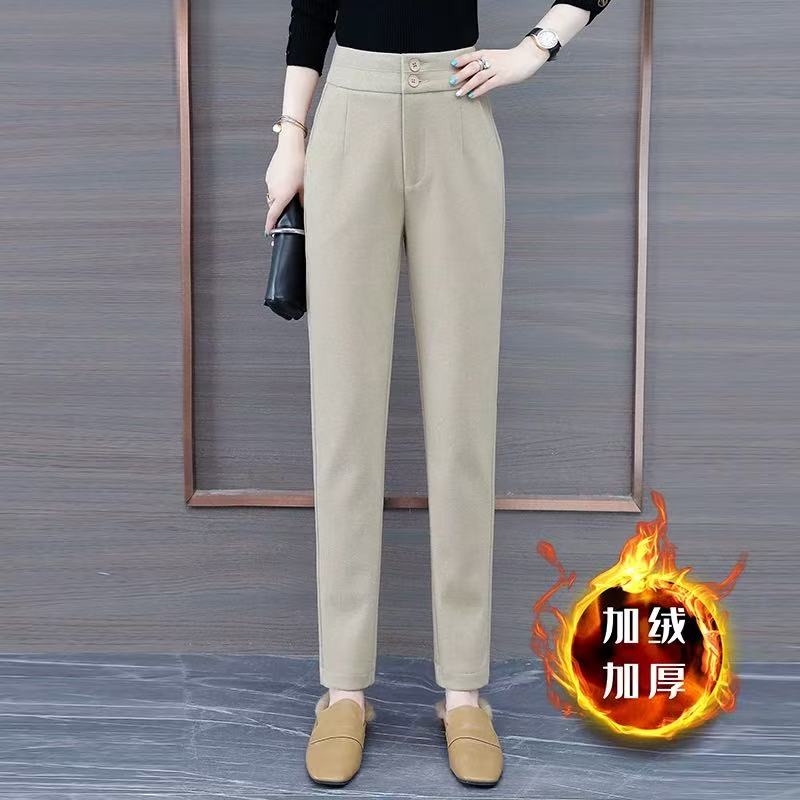 7168毛呢哈伦裤子女秋冬季新款高腰显瘦西装裤小个子百搭休闲裤