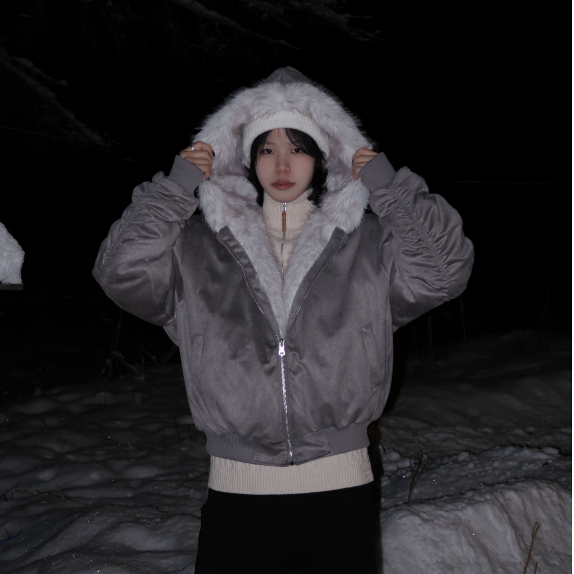 美式双面穿座山雕加厚飞行夹克cleanfit重磅连帽保暖毛绒百搭外套