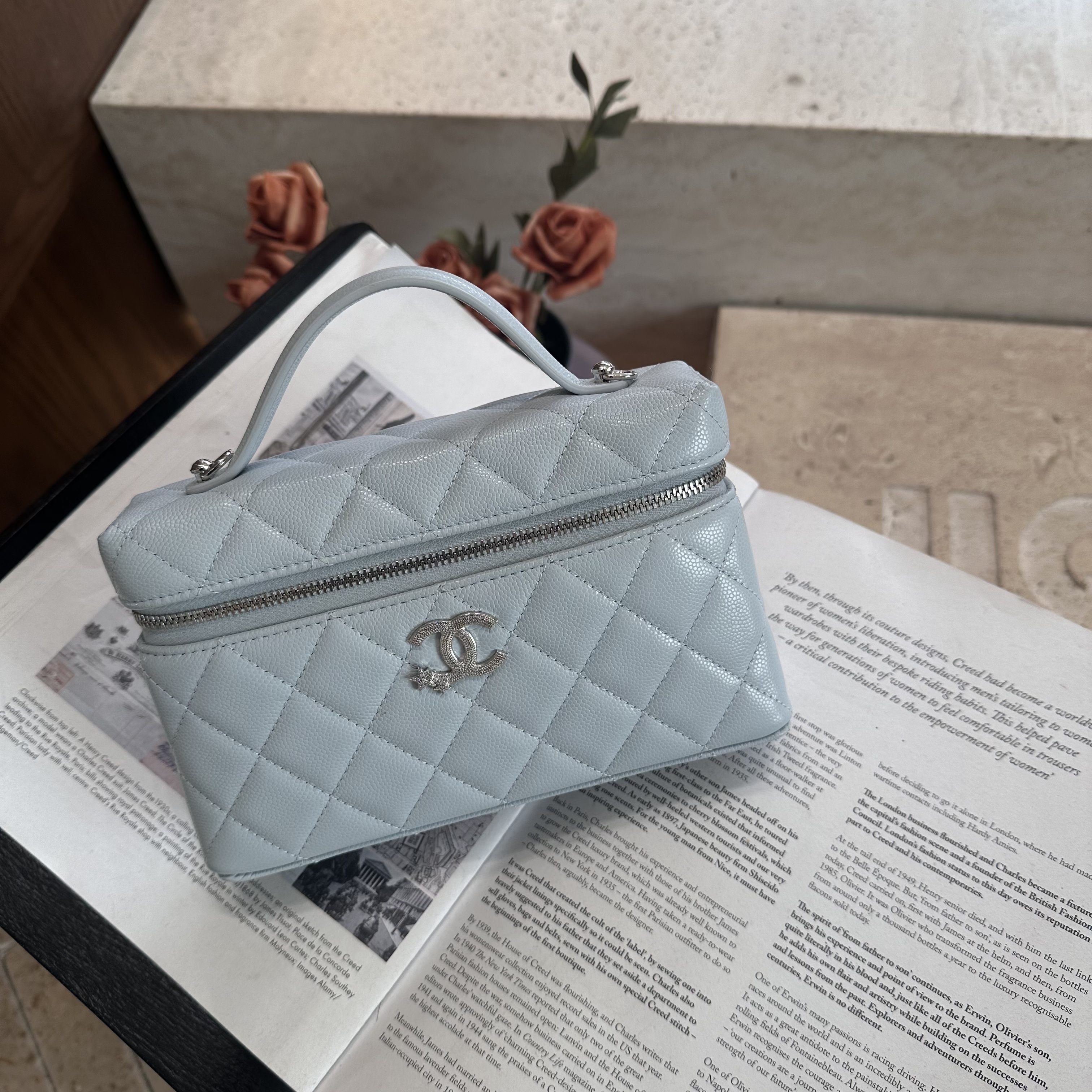 99新 Chanel/香奈儿 香奈儿25B浅蓝色星星扣饭盒包 94704040