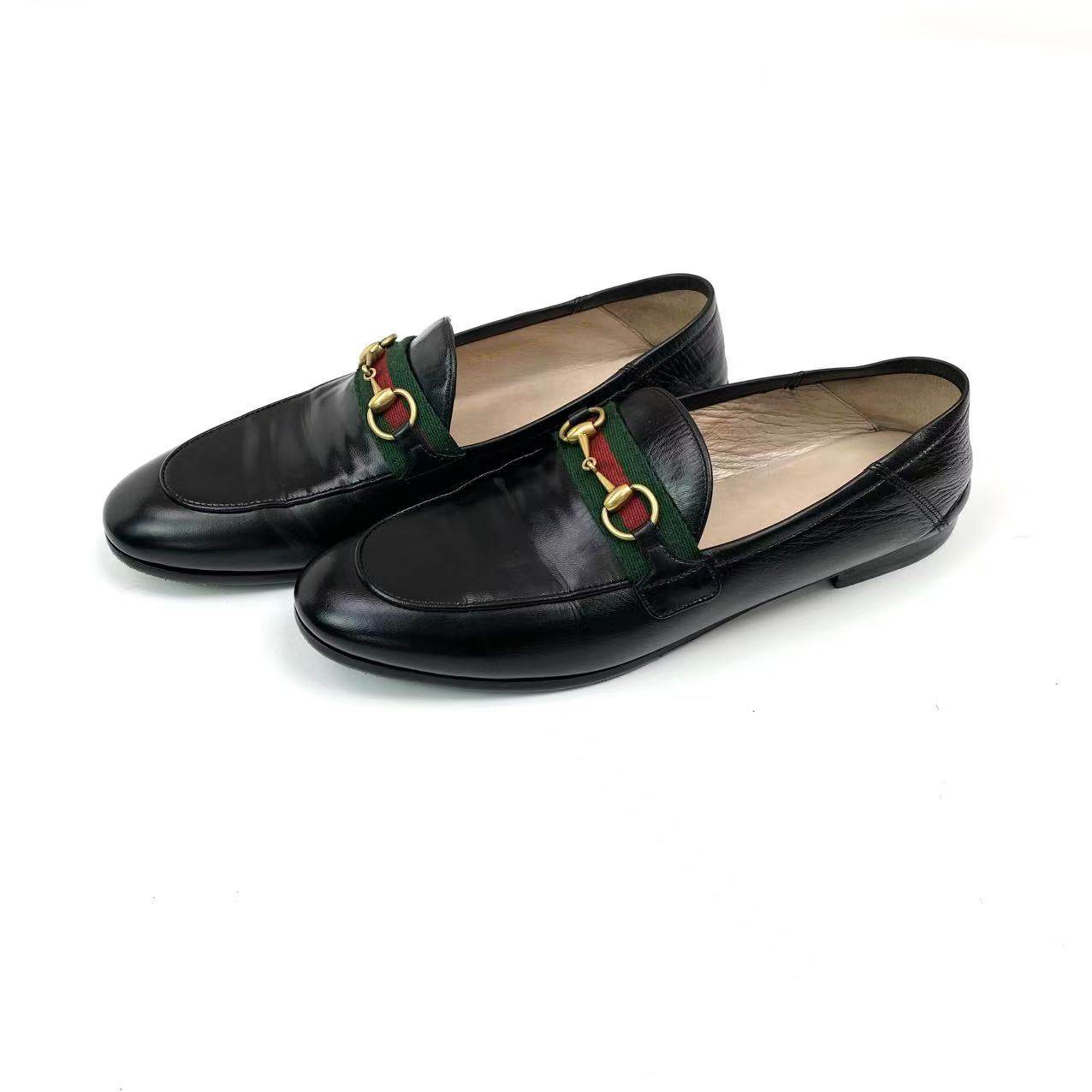 95新 GUCCI/古驰 cc859 马衔扣红绿织带乐福鞋 37.5码