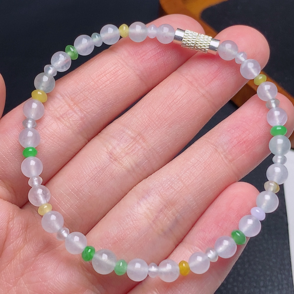 缅甸天然翡翠a货冰种多宝马卡龙设计款圆珠手链卡4.8mm彩色糖果色
