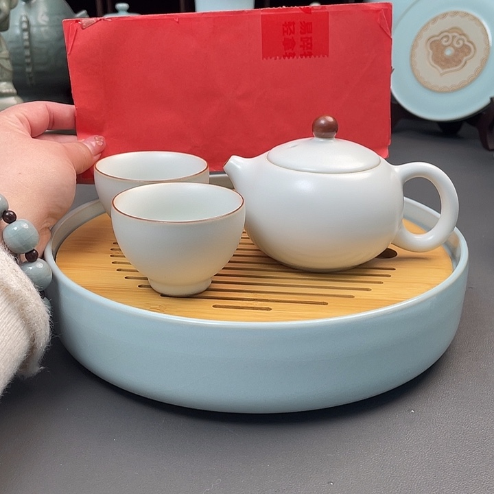 瓷片仿古月白西施壶手工制作