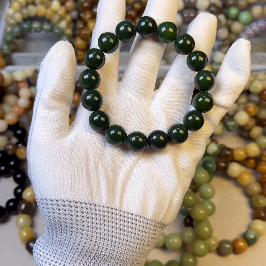 菩提根/象牙果手串墨绿圆珠卡12