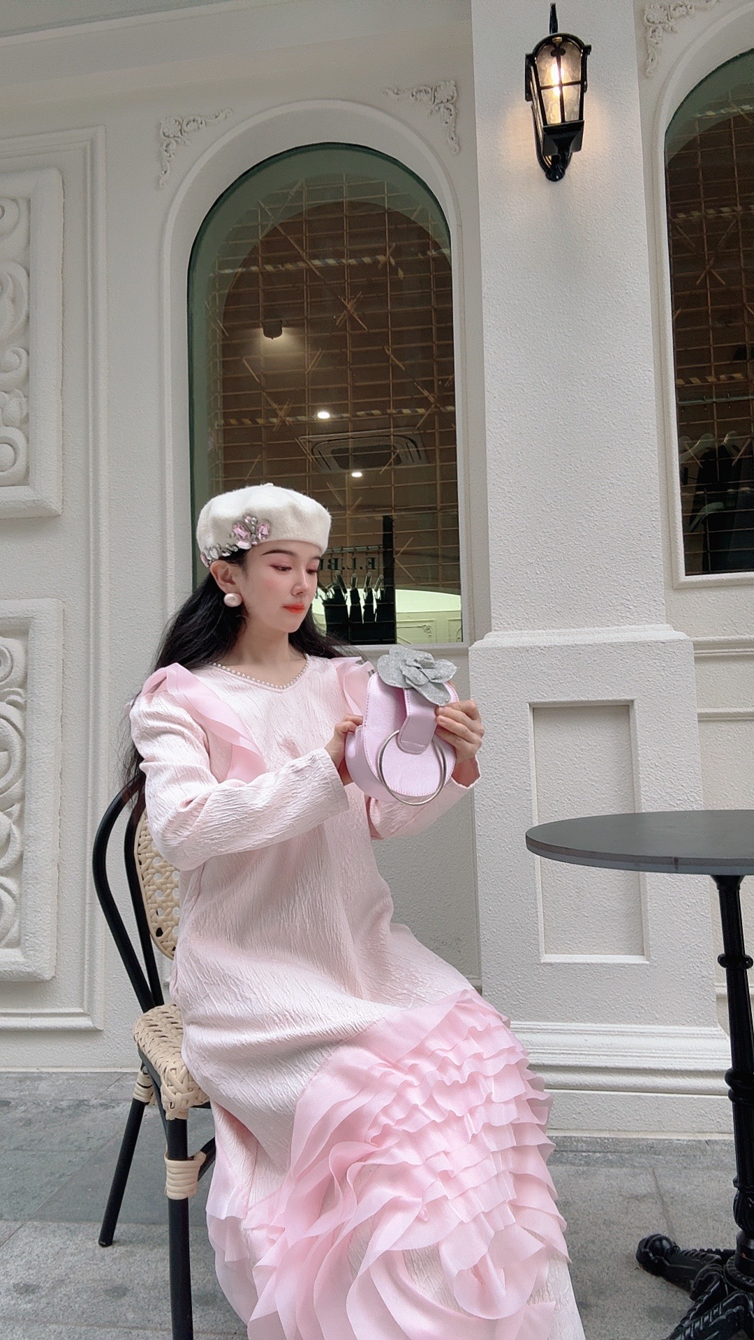 安霓王妃【唐顿庄园】设计师原创法式优雅重工手工花朵大摆连衣裙