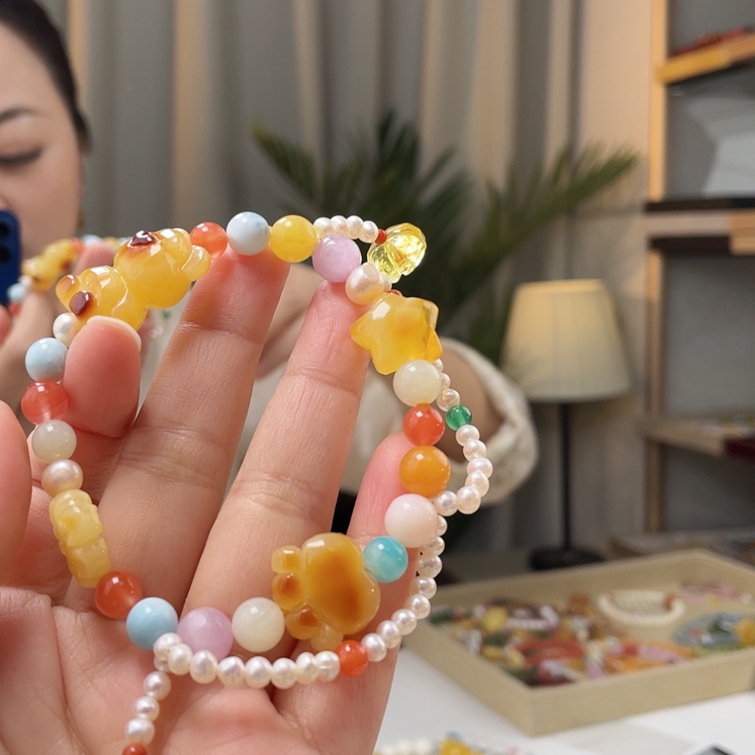 琥珀裸石未镶嵌蜜蜡手串