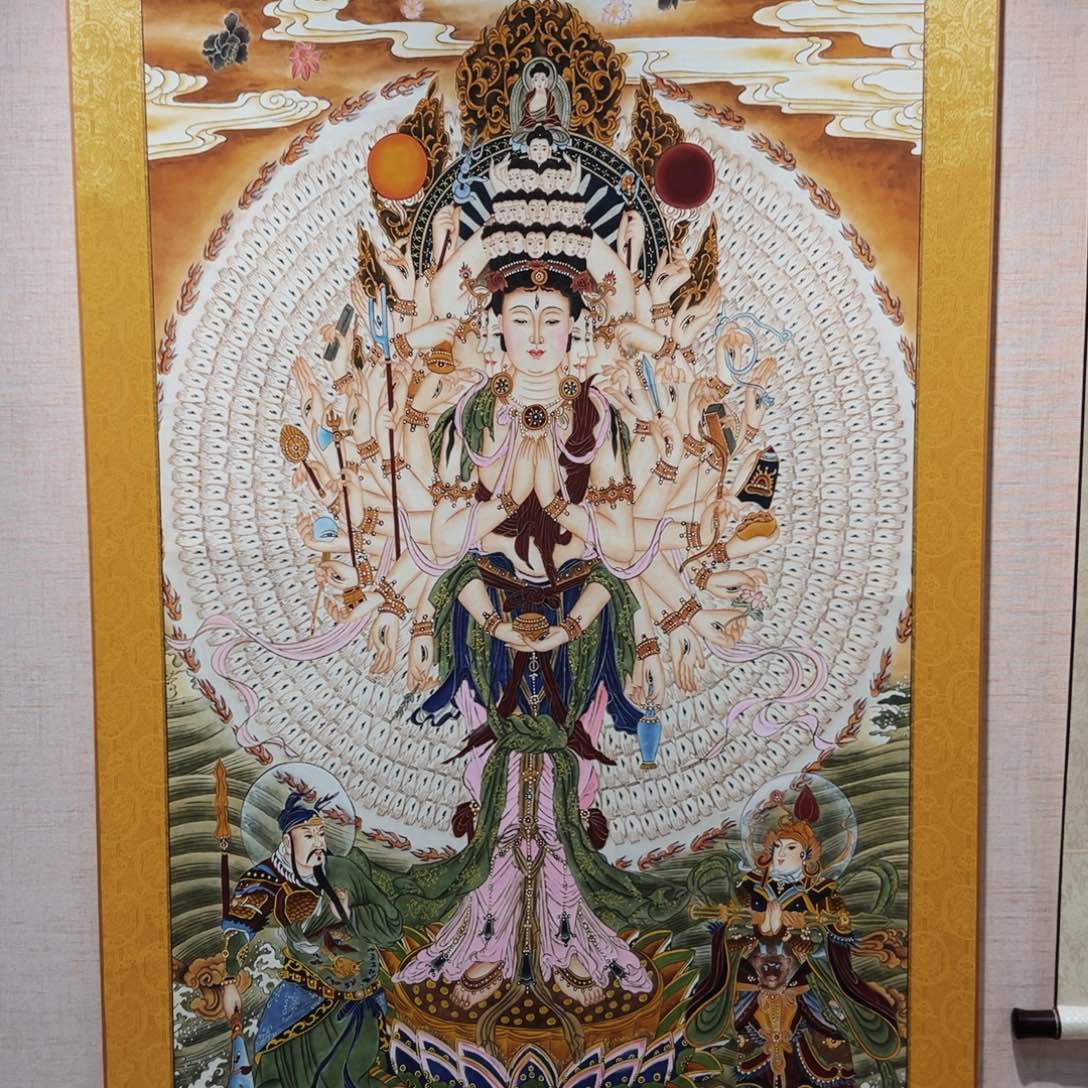 国画邵****g彩铃老师千手千眼大六尺