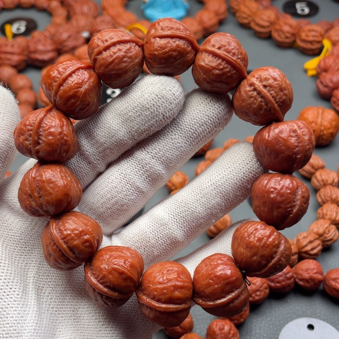 手串文玩核桃野生核桃方印光头一道筋秋子手串