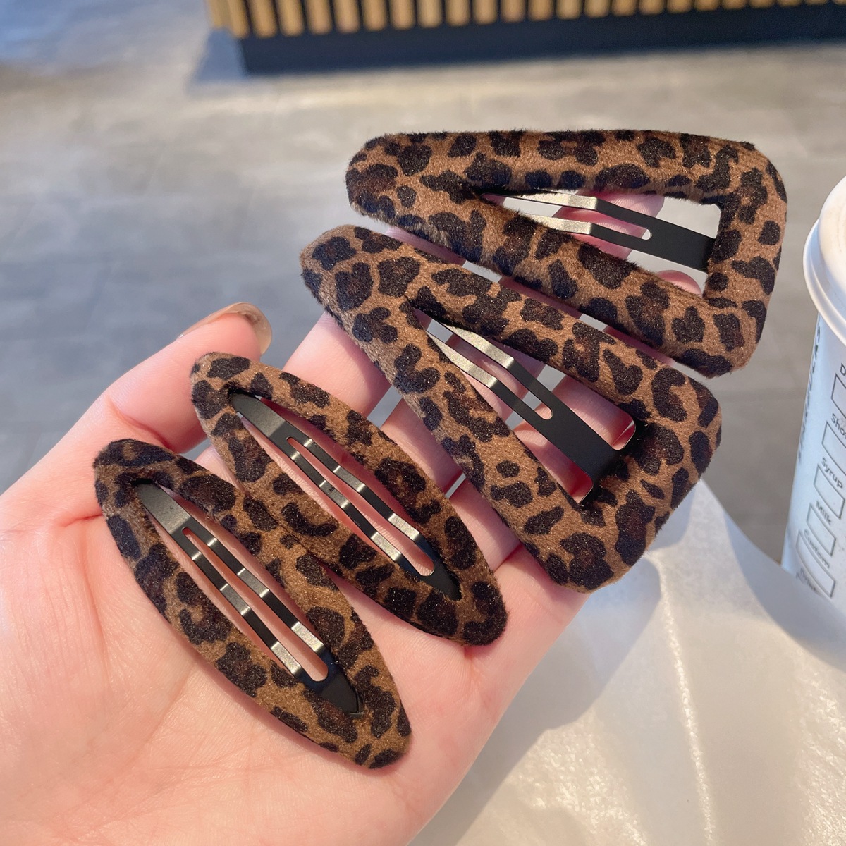 韩系时尚麂皮绒豹纹发夹ins风百搭镂空bb夹布艺碎发卡刘海夹边夹