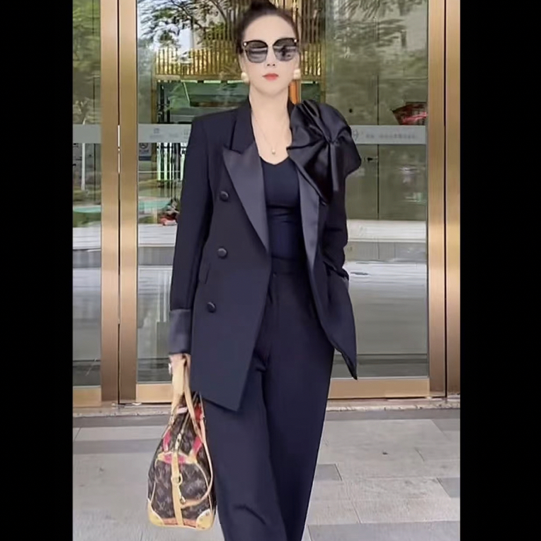 OMG原创时尚气质轻奢明星同款设计师版套装黑色小香风西装套装