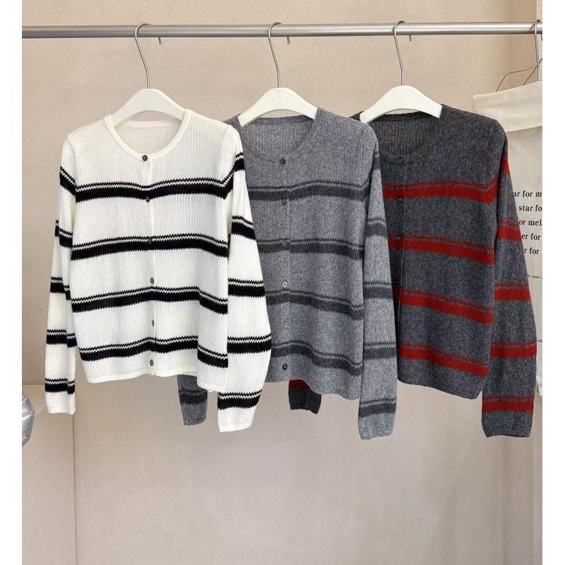 5483号05392#秋简约百搭韩系条纹毛衣开衫