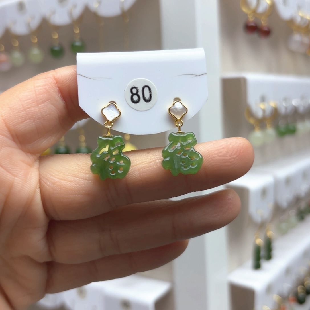 和田玉耳饰银S925镶嵌