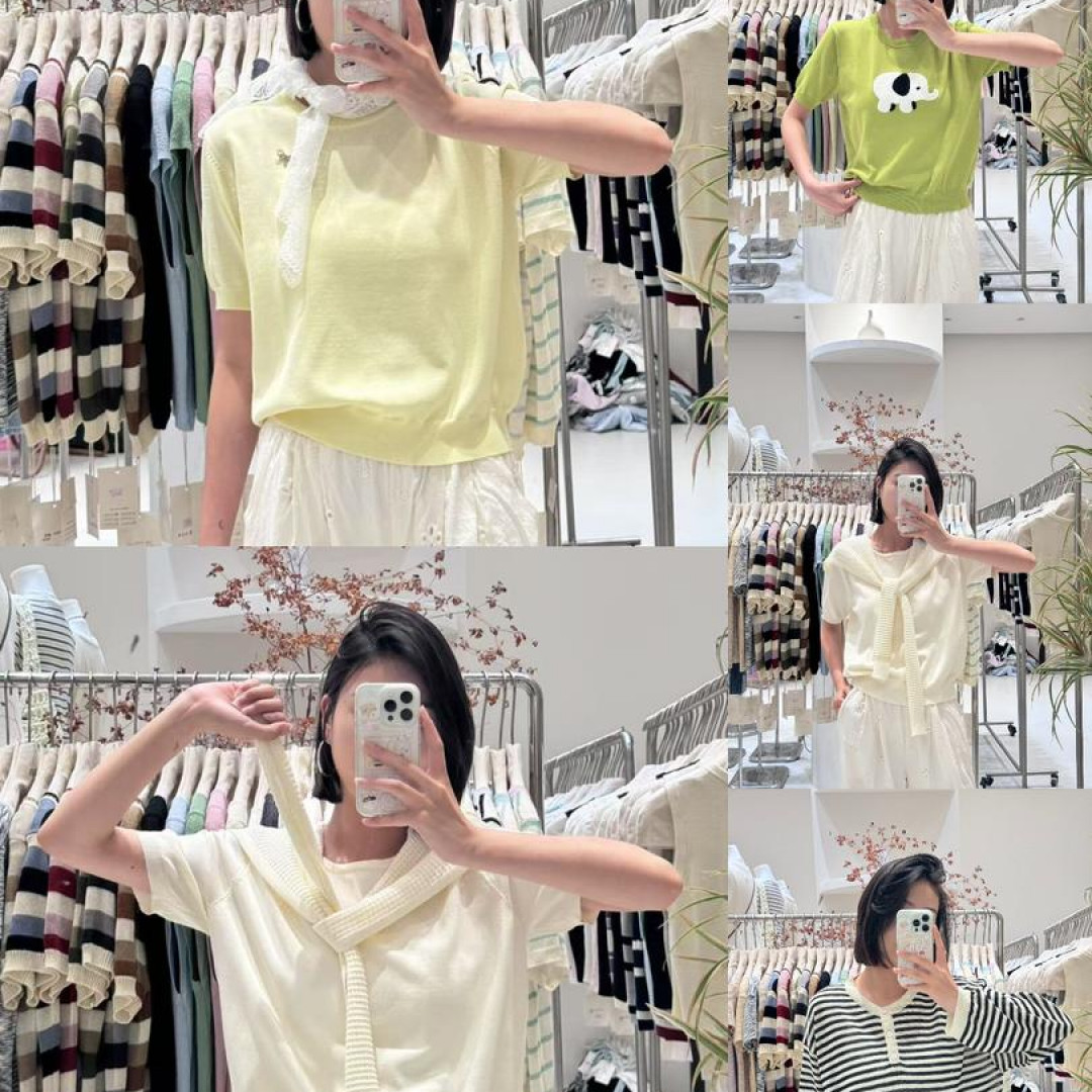 夏季新款韩版修身显瘦时尚百搭针织衫短袖女夏装01-100