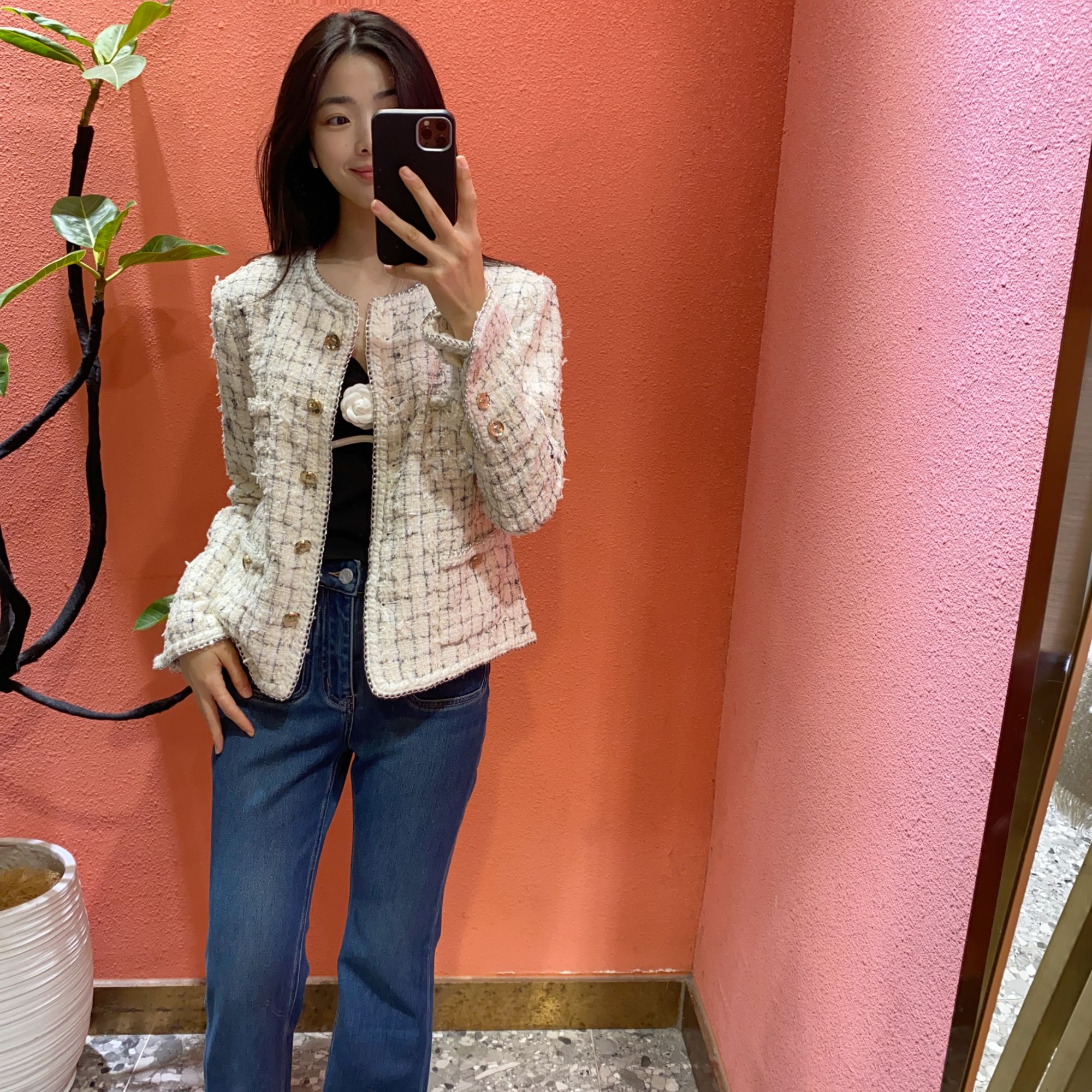 （默茗服装）链条边黑白格小香外套