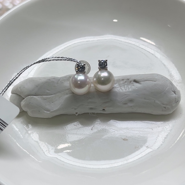 银S925镶嵌耳饰海水珍珠7-8mm125号