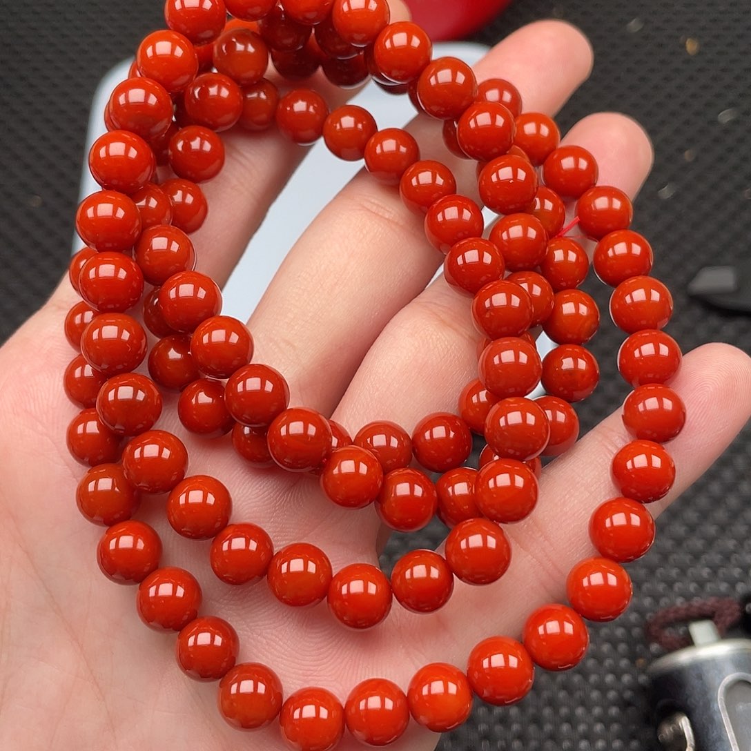 南红玛瑙未镶嵌8mm柿子红圆珠108颗长链