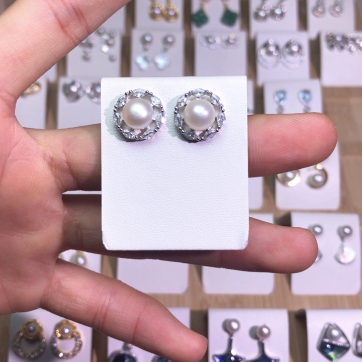 淡水珍珠耳饰银S925镶嵌