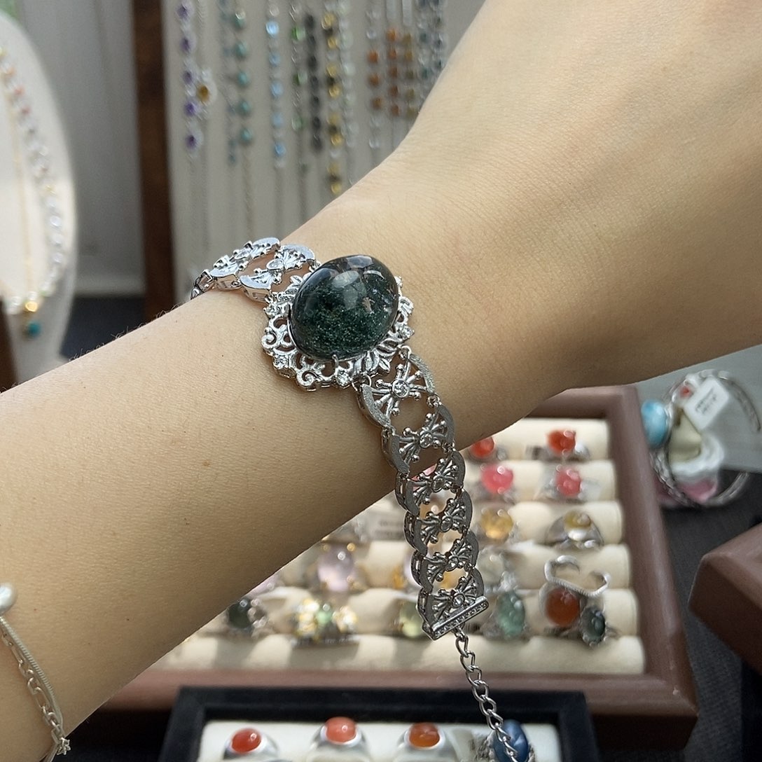 水晶戒指银S925镶嵌?***.绿幽灵手链