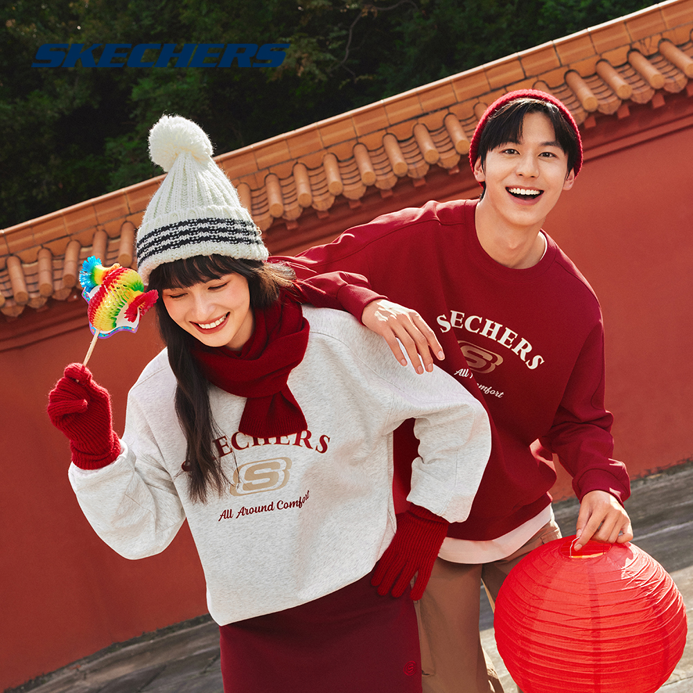 斯凯奇官方男女同款针织套头柔软厚实保暖圆领卫衣L125U046