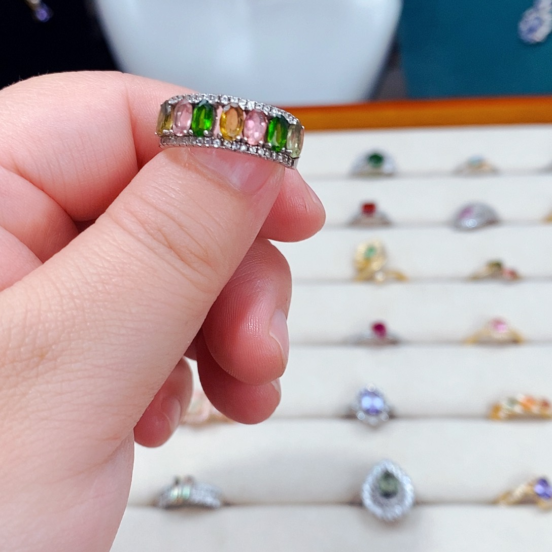 碧玺戒指银S925镶嵌5896