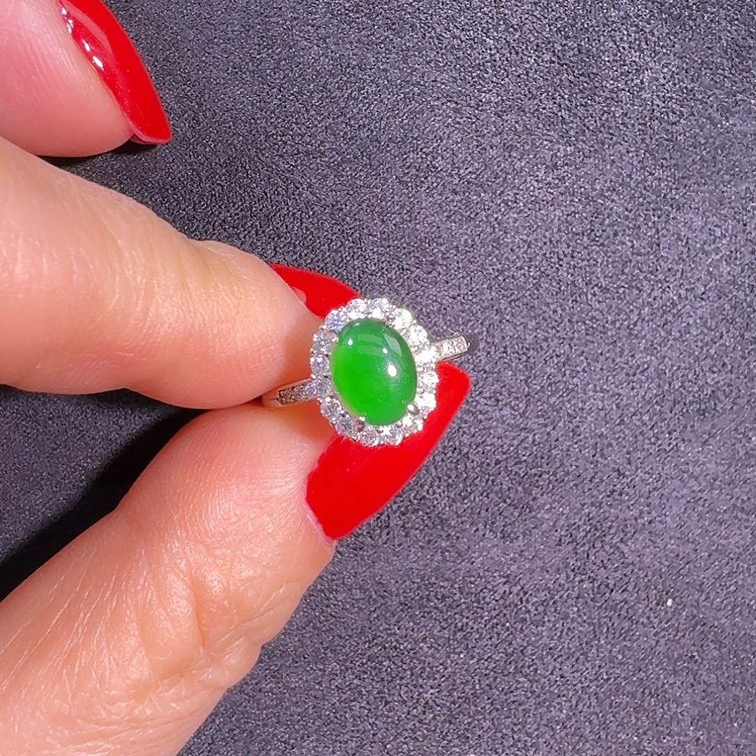 翡翠银S925镶嵌戒指戒指