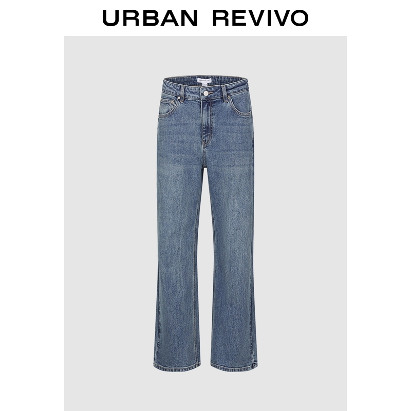UR2025冬季新款女装休闲复古水洗直筒牛仔长裤UYY850285