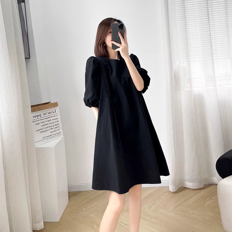 2025夏季新款宽松显瘦气质中长款连衣裙女大码时尚赫本风小黑裙潮
