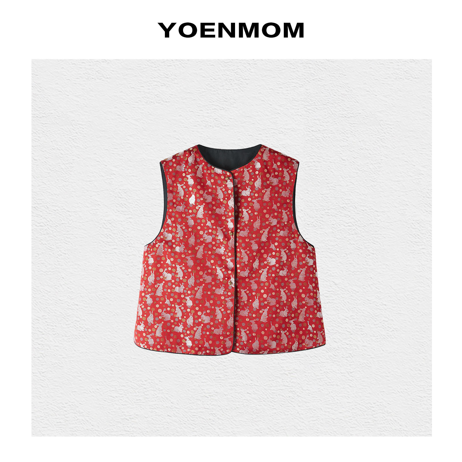 YOENMOM·吉祥玉兔2025早春新品 100桑蚕丝织金宋锦中式圆领马甲