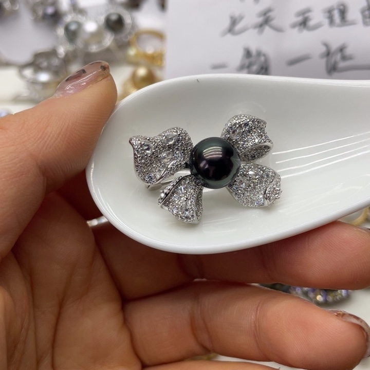 海水珍珠胸针银S925镶嵌