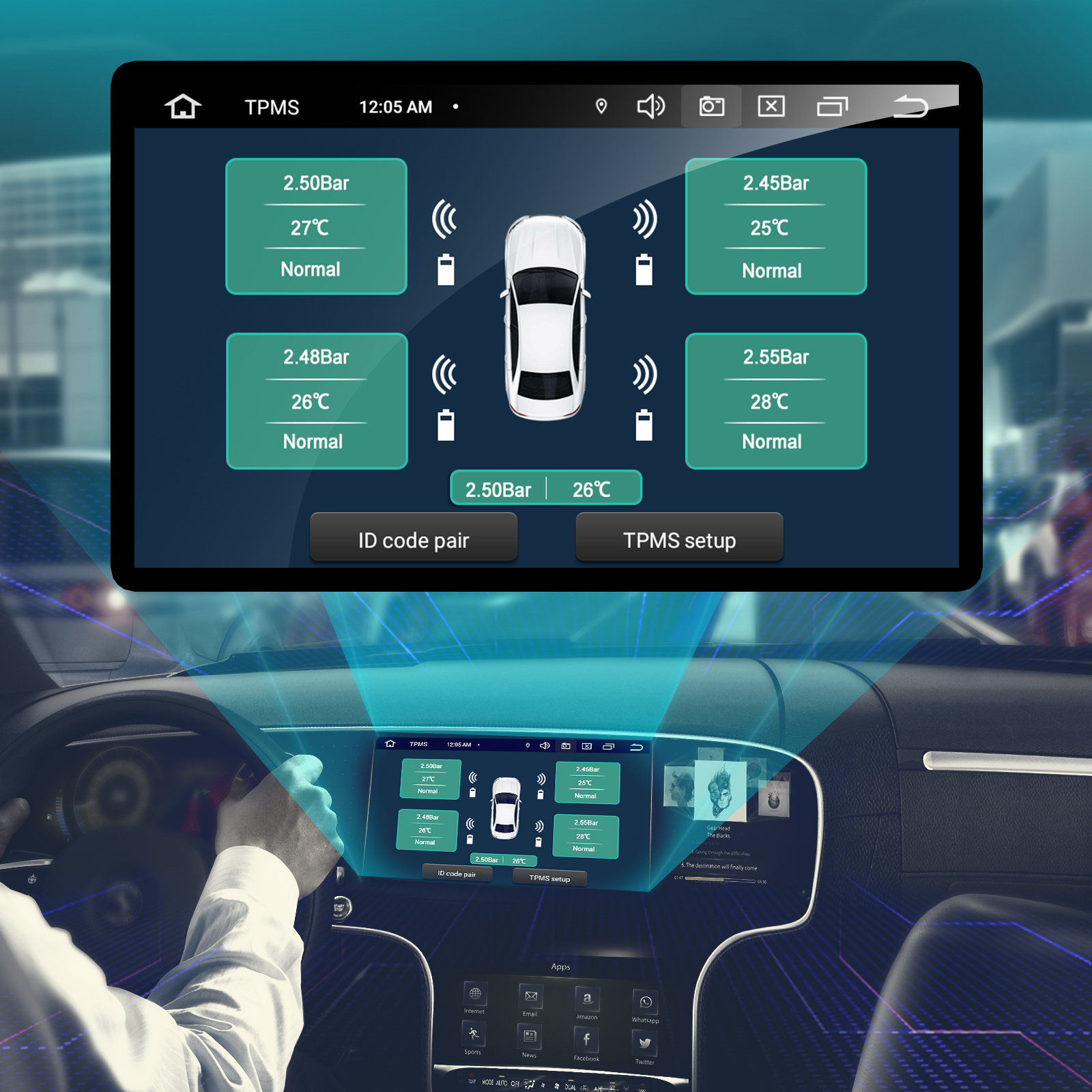私模安卓大屏导航胎压监测器内外置可选 USB 胎压监测